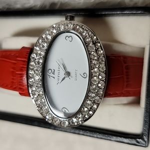 Vernier red band fashion watch size small with faux diamonds